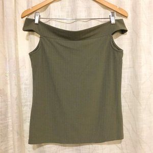 Rayon Blend Gentle Fawn Off Shoulder Moss Green Tank Top